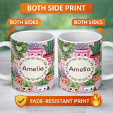 Personalized Custom Name Cute Kawaii Indoor House Plants Pink Background Seamless Pattern 11oz Ceramic Coffee Tea Mug White Large Handle