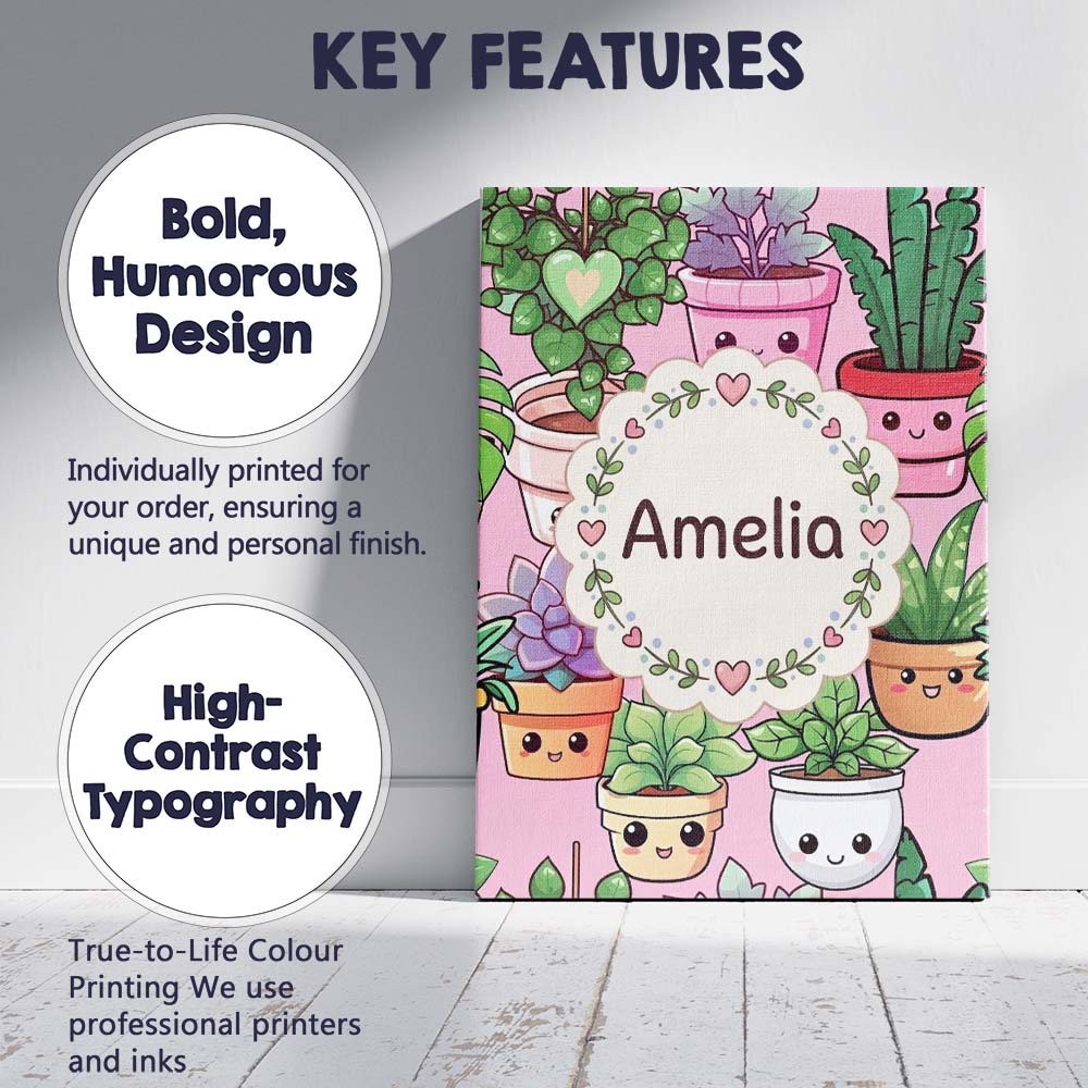 Personalised Name Cute Kawaii Indoor House Custom  Unique Gift Idea Elegant Feature Canvas Wall Art Print Decor Picture Ready to Hang