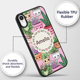 Cute Kawaii Indoor House Plants Pink Background Custom Name Protective Phone Case Mobile Cover Durable Everyday Smartphone Shock Resistant