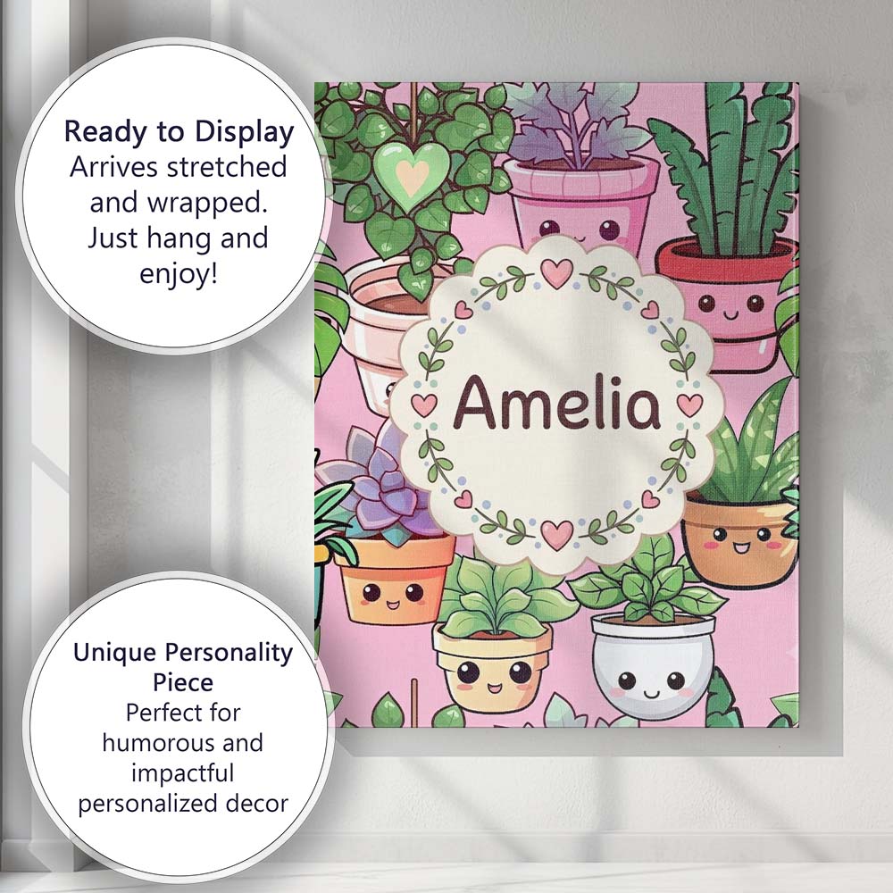 Personalised Name Cute Kawaii Indoor House Custom  Unique Gift Idea Elegant Feature Canvas Wall Art Print Decor Picture Ready to Hang
