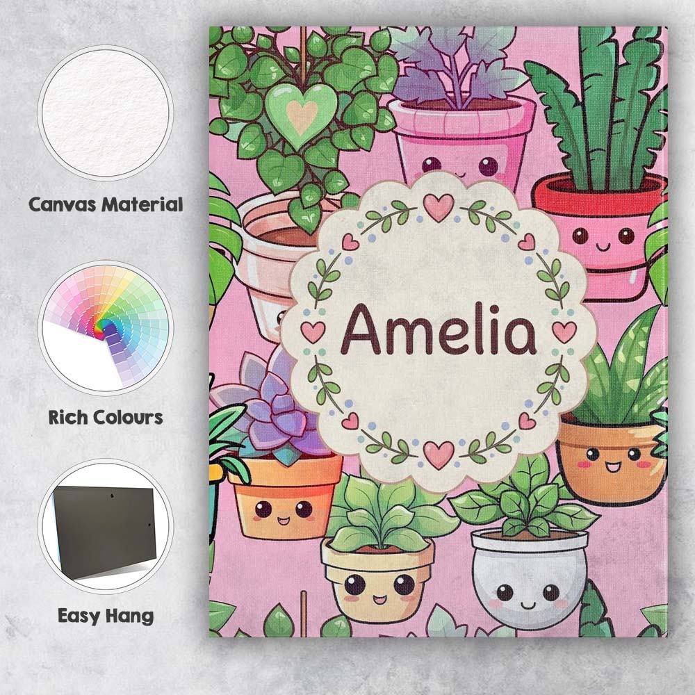 Personalised Name Cute Kawaii Indoor House Custom  Unique Gift Idea Elegant Feature Canvas Wall Art Print Decor Picture Ready to Hang