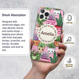 Cute Kawaii Indoor House Plants Pink Background Custom Name Protective Phone Case Mobile Cover Durable Everyday Smartphone Shock Resistant