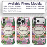 Cute Kawaii Indoor House Plants Pink Background Custom Name Protective Phone Case Mobile Cover Durable Everyday Smartphone Shock Resistant