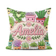 Custom Name Kawaii Indoor House Plants White Background Seamless Square Filled Cushion Throw Pillow Sofa Bed Home Decor Zip Washable UK Made
