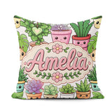 Custom Name Kawaii Indoor House Plants White Background Seamless Square Filled Cushion Throw Pillow Sofa Bed Home Decor Zip Washable UK Made
