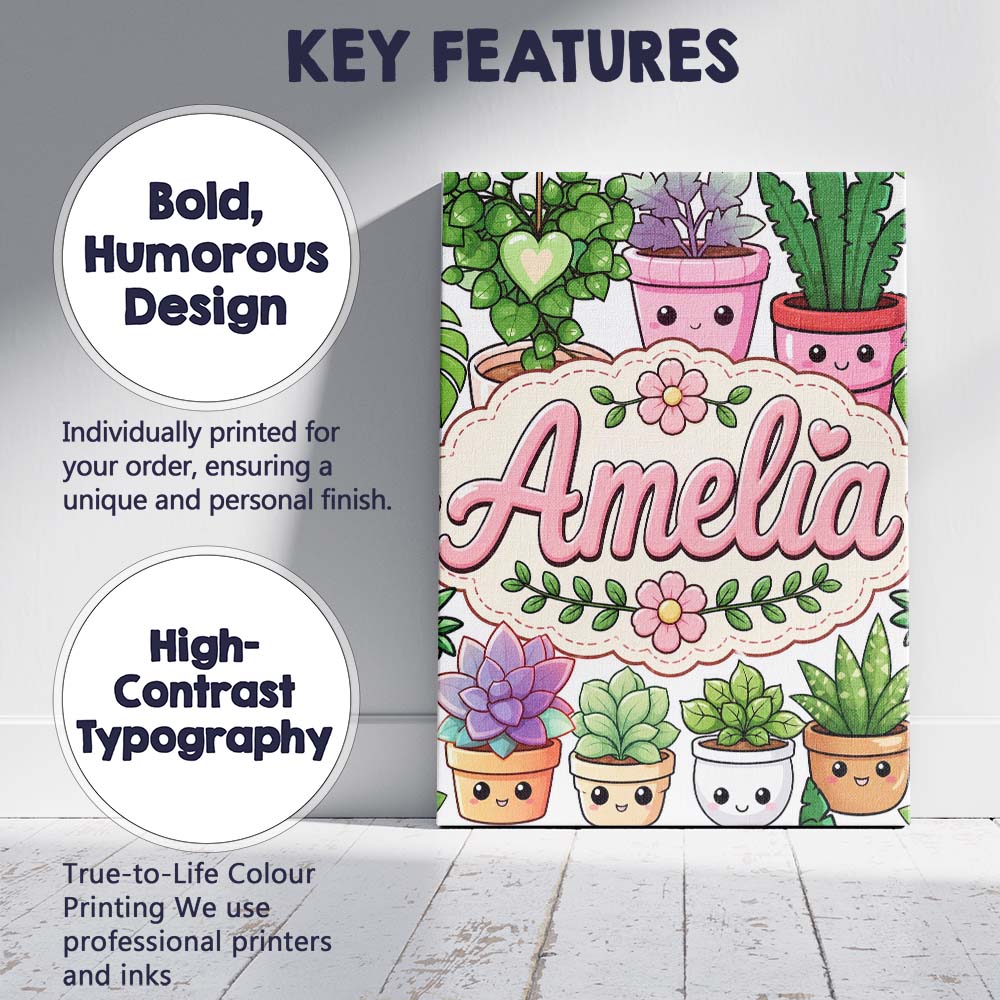 Personalised Name Cute Kawaii Indoor House Custom  Unique Gift Idea Elegant Feature Canvas Wall Art Print Decor Picture Ready to Hang