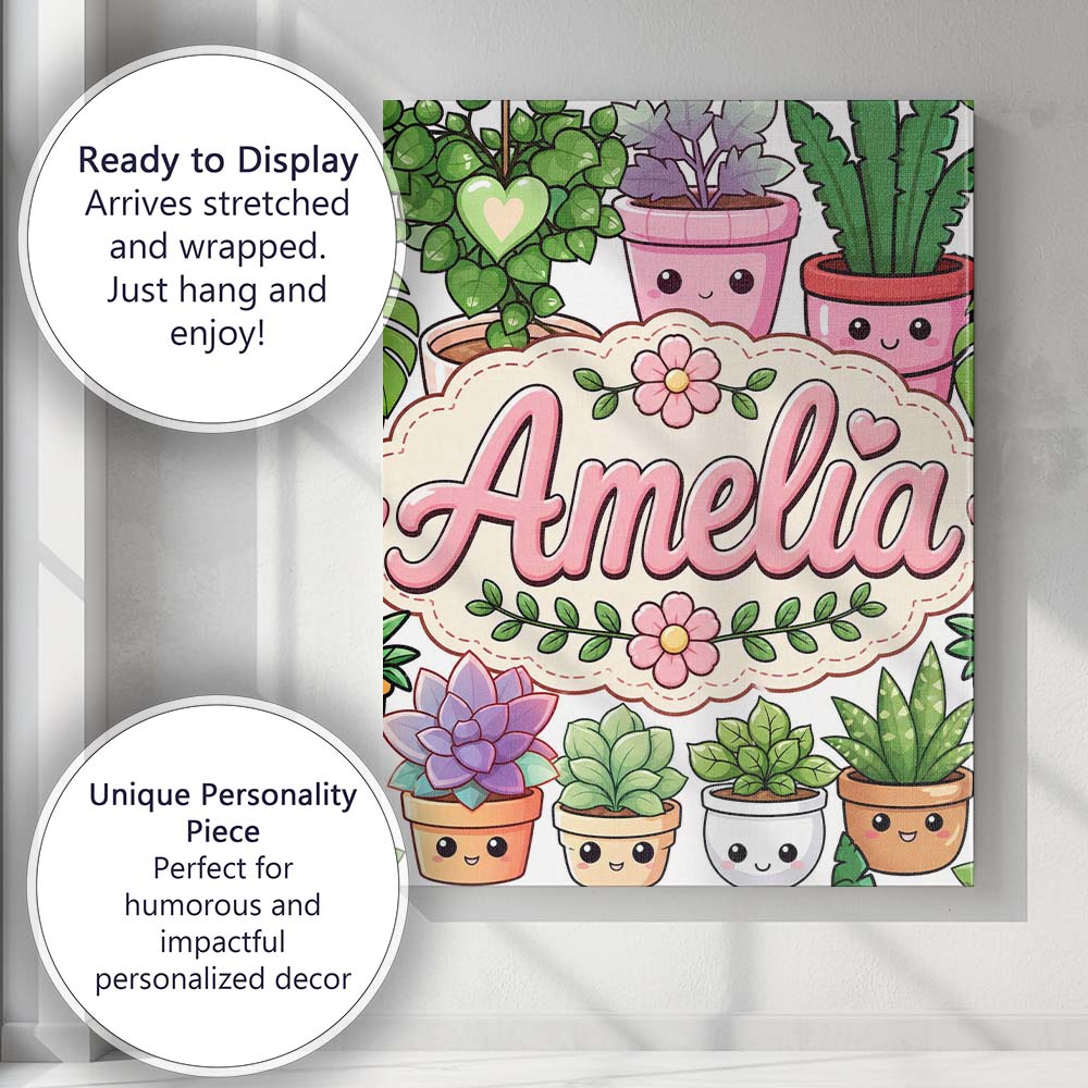 Personalised Name Cute Kawaii Indoor House Custom  Unique Gift Idea Elegant Feature Canvas Wall Art Print Decor Picture Ready to Hang