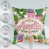 Custom Name Kawaii Indoor House Plants White Background Seamless Square Filled Cushion Throw Pillow Sofa Bed Home Decor Zip Washable UK Made