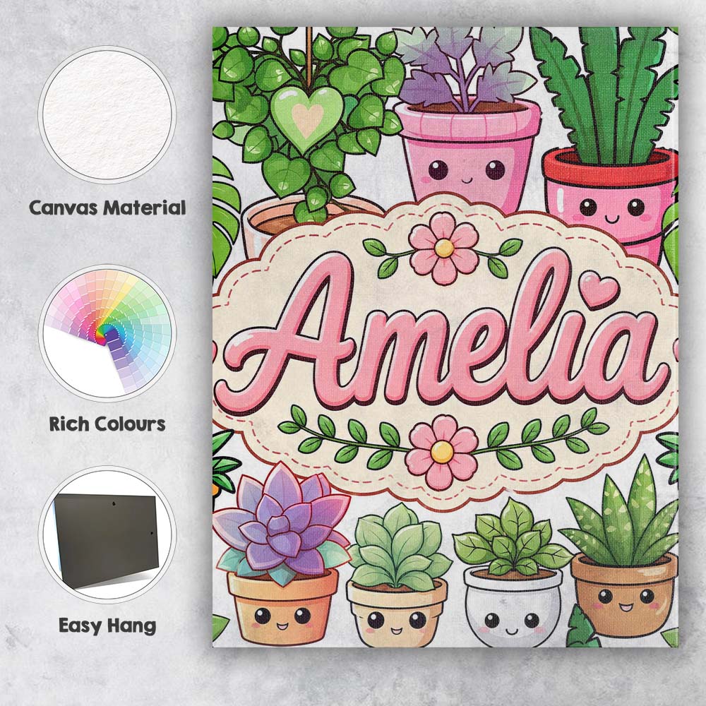 Personalised Name Cute Kawaii Indoor House Custom  Unique Gift Idea Elegant Feature Canvas Wall Art Print Decor Picture Ready to Hang