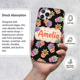 Cute Kawaii Succulent Plant Pots Black Background Custom Name Protective Phone Case Mobile Cover Durable Everyday Smartphone Shock Resistant