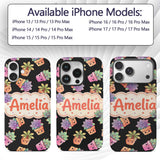 Cute Kawaii Succulent Plant Pots Black Background Custom Name Protective Phone Case Mobile Cover Durable Everyday Smartphone Shock Resistant