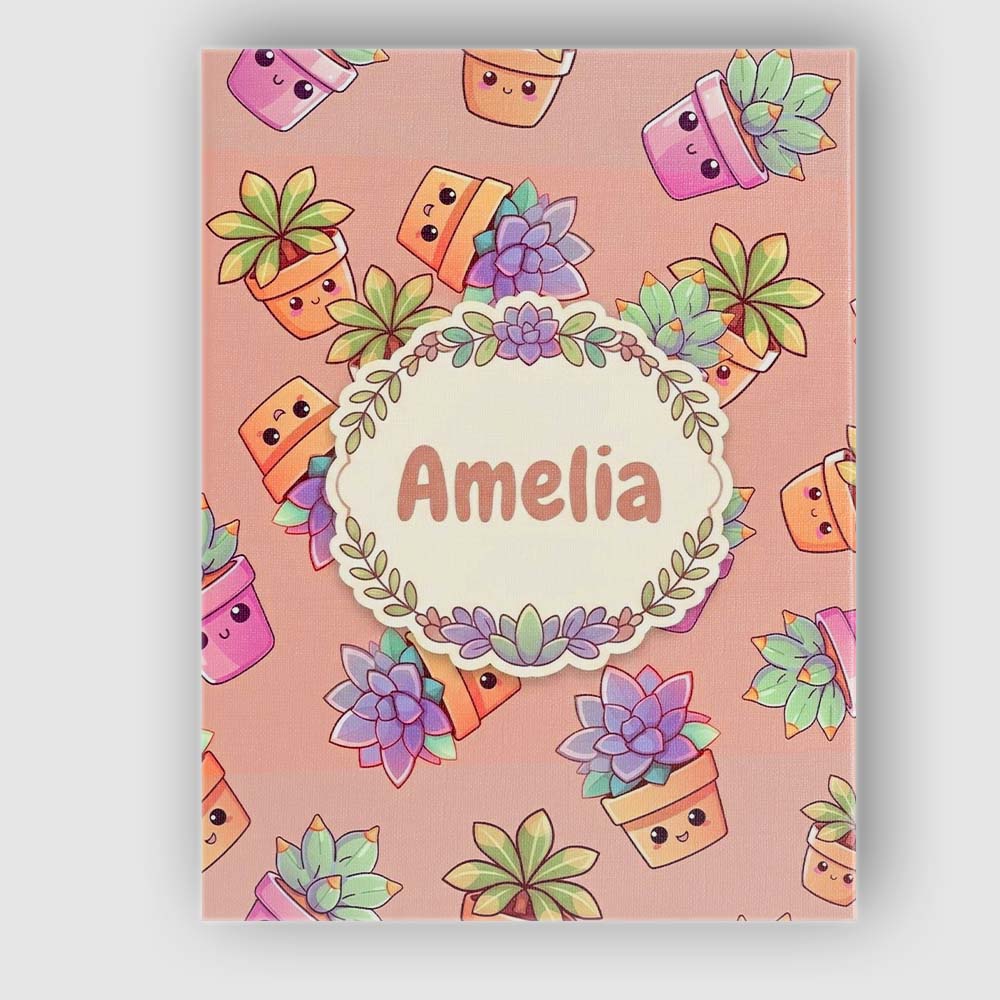 Personalised Name Cute Kawaii Succulent Custom  Modern Room Accent Elegant Feature Canvas Wall Art Print Decor Picture Ready to Hang