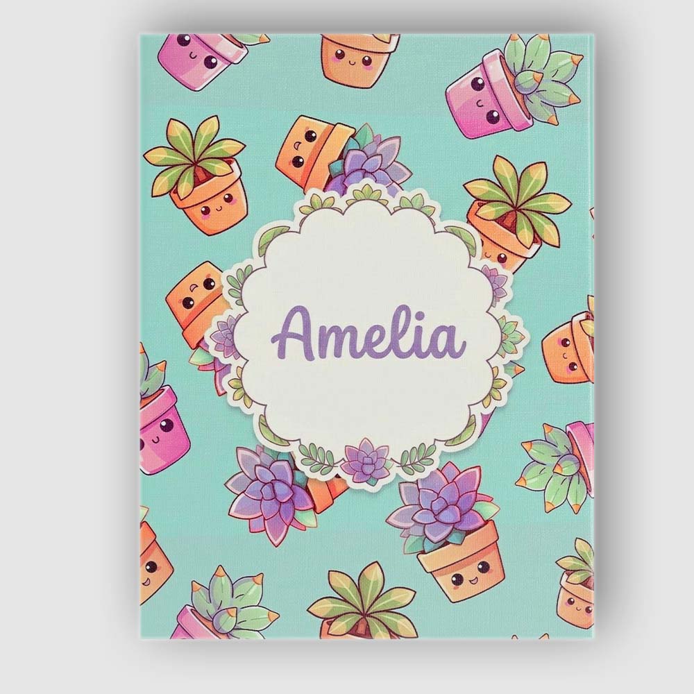Personalised Name Cute Kawaii Succulent Custom  Modern Room Accent Elegant Feature Canvas Wall Art Print Decor Picture Ready to Hang