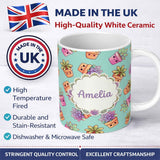 Personalized Custom Name Cute Kawaii Succulent Plant Pots Soft Mint Background Seamless 11oz Ceramic Coffee Tea Mug White Large Handle