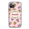 Cute Kawaii Succulent Plant Pots Pastel Pink Custom Name Protective Phone Case Mobile Cover Durable Everyday Smartphone Shock Resistant