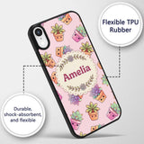 Cute Kawaii Succulent Plant Pots Pastel Pink Custom Name Protective Phone Case Mobile Cover Durable Everyday Smartphone Shock Resistant