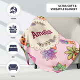 Cute Kawaii Succulent Plant Pots Pastel Pink Background Seamless  Personalised Custom Name Super Soft Fleece Blanket Bed Sofa Throw