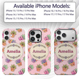 Cute Kawaii Succulent Plant Pots Pastel Pink Custom Name Protective Phone Case Mobile Cover Durable Everyday Smartphone Shock Resistant