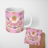 Personalized Custom Name Cute Kawaii Succulent Plant Pots Purple Background Seamless Pattern 11oz Ceramic Coffee Tea Mug White Large Handle