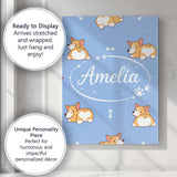 Personalised Name Cute Cartoon Corgi Dogs Bone Blue Background Custom Modern Room Accent Canvas Wall Art Print Decor Picture Ready to Hang