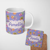 Personalized Custom Name Cute Kawaii Succulent Plant Pots Lavendar Background Seamless 11oz Ceramic Coffee Tea Mug White Large Handle