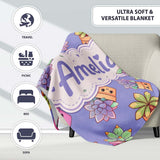 Cute Kawaii Succulent Plant Pots Lavendar Background Seamless  Personalised Custom Name Super Soft Fleece Blanket Bed Sofa Throw