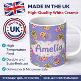 Personalized Custom Name Cute Kawaii Succulent Plant Pots Lavendar Background Seamless 11oz Ceramic Coffee Tea Mug White Large Handle