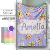 Cute Kawaii Succulent Plant Pots Lavendar Background Seamless  Personalised Custom Name Super Soft Fleece Blanket Bed Sofa Throw