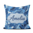 Custom Name Blue Tone Camouflage Abstract Modern Seamless Lovely Square Filled Cushion Throw Pillow Sofa Bed Home Decor Zip Washable UK Made