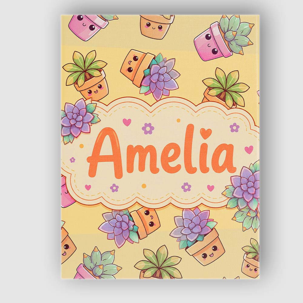 Personalised Name Cute Kawaii Succulent Custom  Modern Room Accent Elegant Feature Canvas Wall Art Print Decor Picture Ready to Hang