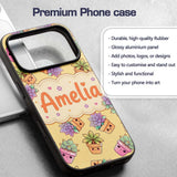 Cute Kawaii Succulent Plant Pots Soft Yellow Custom Name Protective Phone Case Mobile Cover Durable Everyday Smartphone Shock Resistant