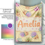 Cute Kawaii Succulent Plant Pots Soft Yellow Background Seamless  Personalised Custom Name Super Soft Fleece Blanket Bed Sofa Throw