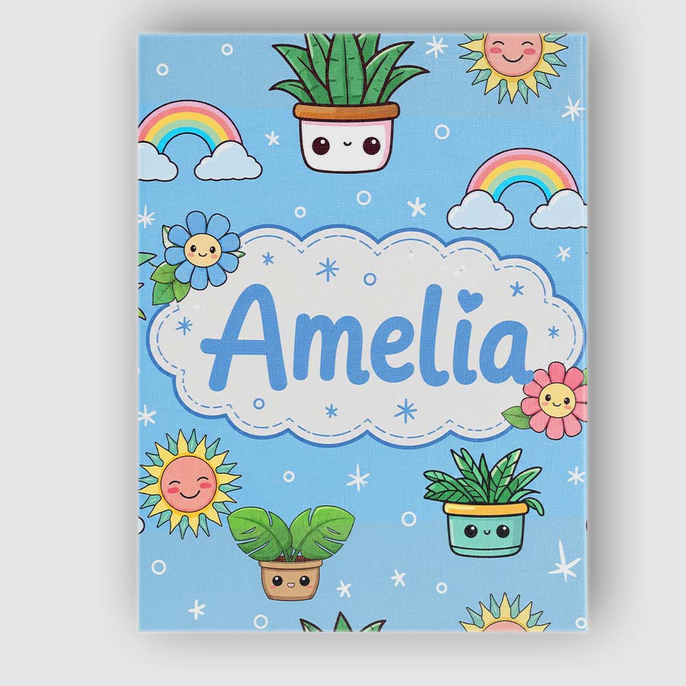 Personalised Name Cute Kawaii Tropical Custom  Modern Room Accent Elegant Feature Canvas Wall Art Print Decor Picture Ready to Hang