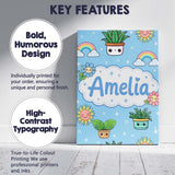 Personalised Name Cute Kawaii Tropical Custom  Modern Room Accent Elegant Feature Canvas Wall Art Print Decor Picture Ready to Hang