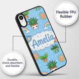 Cute Kawaii Tropical Plants Rainbow Sun Blue Custom Name Protective Phone Case Mobile Cover Durable Everyday Smartphone Shock Resistant