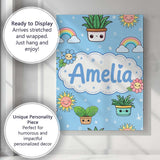 Personalised Name Cute Kawaii Tropical Custom  Modern Room Accent Elegant Feature Canvas Wall Art Print Decor Picture Ready to Hang