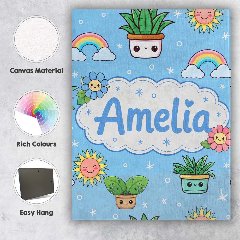 Personalised Name Cute Kawaii Tropical Custom  Modern Room Accent Elegant Feature Canvas Wall Art Print Decor Picture Ready to Hang