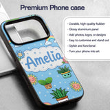 Cute Kawaii Tropical Plants Rainbow Sun Blue Custom Name Protective Phone Case Mobile Cover Durable Everyday Smartphone Shock Resistant