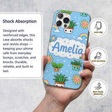 Cute Kawaii Tropical Plants Rainbow Sun Blue Custom Name Protective Phone Case Mobile Cover Durable Everyday Smartphone Shock Resistant
