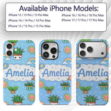 Cute Kawaii Tropical Plants Rainbow Sun Blue Custom Name Protective Phone Case Mobile Cover Durable Everyday Smartphone Shock Resistant