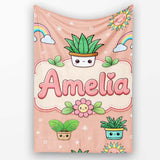 Cute Kawaii Tropical Plants Rainbow Sun Peach Background Seamless  Personalised Custom Name Super Soft Fleece Blanket Bed Sofa Throw