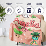 Cute Kawaii Tropical Plants Rainbow Sun Peach Background Seamless  Personalised Custom Name Super Soft Fleece Blanket Bed Sofa Throw
