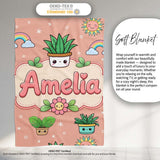 Cute Kawaii Tropical Plants Rainbow Sun Peach Background Seamless  Personalised Custom Name Super Soft Fleece Blanket Bed Sofa Throw