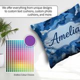 Custom Name Blue Tone Camouflage Abstract Modern Seamless Lovely Square Filled Cushion Throw Pillow Sofa Bed Home Decor Zip Washable UK Made