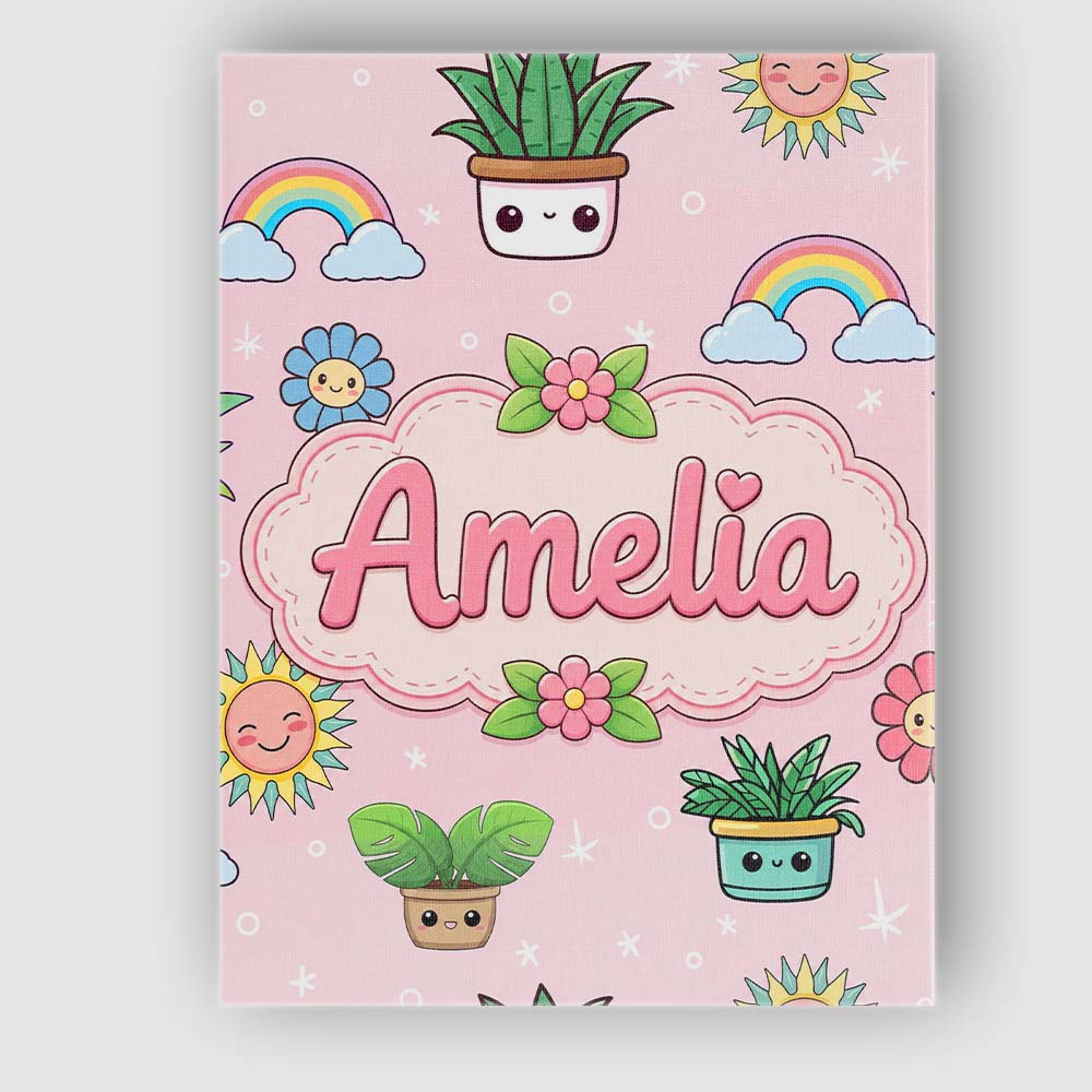 Personalised Name Cute Kawaii Tropical Custom  Modern Room Accent Elegant Feature Canvas Wall Art Print Decor Picture Ready to Hang