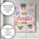 Personalised Name Cute Kawaii Tropical Custom  Modern Room Accent Elegant Feature Canvas Wall Art Print Decor Picture Ready to Hang