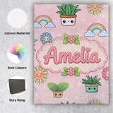 Personalised Name Cute Kawaii Tropical Custom  Modern Room Accent Elegant Feature Canvas Wall Art Print Decor Picture Ready to Hang
