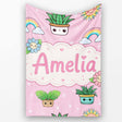 Cute Kawaii Tropical Plants Rainbow Sun Blush Pink Background  Personalised Custom Name Super Soft Fleece Blanket Bed Sofa Throw