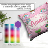 Custom Name Cute Kawaii Plants Rainbow Sun Blush Pink Background Square Filled Cushion Throw Pillow Sofa Bed Home Decor Zip Washable UK Made