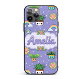 Cute Kawaii Tropical Plants Rainbow Sun Purple Custom Name Protective Phone Case Mobile Cover Durable Everyday Smartphone Shock Resistant